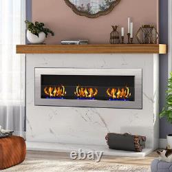 120cm Wall/Inset Stainless Steel Bio Ethanol Fireplace Biofire 3 Burner with Glass