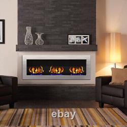 120cm Wall/Inset Stainless Steel Bio Ethanol Fireplace Biofire 3 Burner with Glass
