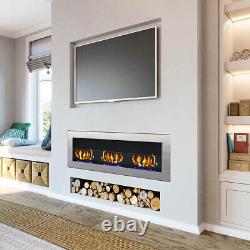 120cm Wall/Inset Stainless Steel Bio Ethanol Fireplace Biofire 3 Burner with Glass