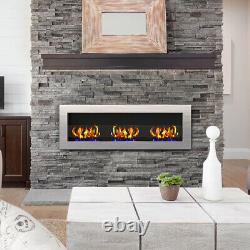 120cm Wall/Inset Stainless Steel Bio Ethanol Fireplace Biofire 3 Burner with Glass