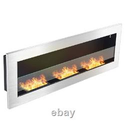 120cm Wall/Inset Stainless Steel Bio Ethanol Fireplace Biofire 3 Burner with Glass