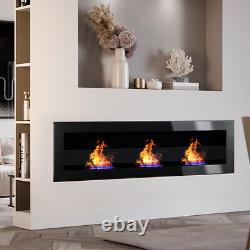 140 cm Stainless Black Fireplace Wall Mounted Bioethanol Fire Biofire with Glass