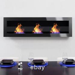 140 cm Stainless Black Fireplace Wall Mounted Bioethanol Fire Biofire with Glass