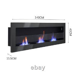 140 cm Stainless Black Fireplace Wall Mounted Bioethanol Fire Biofire with Glass