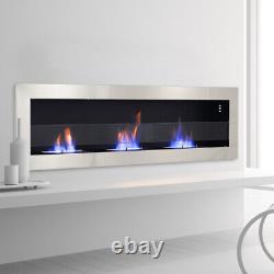 140cm Bio Ethanol Fireplace Recessed/ Wall Steel Glass Burner Biofire ECO Heater