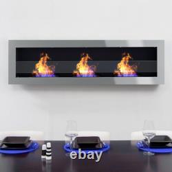140cm Glass Bio Ethanol Fireplace Wall Mounting Heater Biofire Stainless Steel