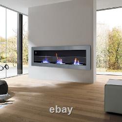 140cm Glass Bio Ethanol Fireplace Wall Mounting Heater Biofire Stainless Steel