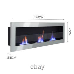 140cm Glass Bio Ethanol Fireplace Wall Mounting Heater Biofire Stainless Steel