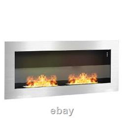 35Inch Bio Ethanol Fireplace Glass Steel Wall Mounted Biofire with 2 Fire Burner