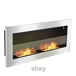 35Inch Bio Ethanol Fireplace Glass Steel Wall Mounted Biofire with 2 Fire Burner