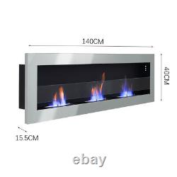 90/120/140 Bio Ethanol Fireplace Wall Insert Steel Biofire Fire with Glass Panel