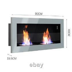 90/120/140cm Bio Ethanol Fireplace Glass Biofire Fire Burner Wall/Inset Indoor
