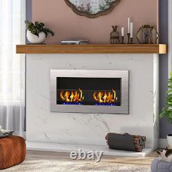 90cm Glass Bio Ethanol Fireplace Wall Mounted/Inset Biofire Fire Stainless Steel