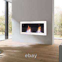 90cm Indoor Wall/Inset Bio Ethanol Fireplace Biofire Fire Burner Heater White