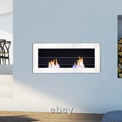 90cm Indoor Wall/Inset Bio Ethanol Fireplace Biofire Fire Burner Heater White