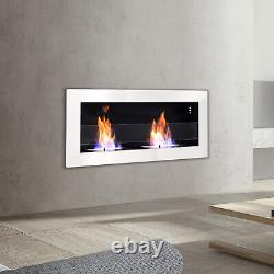 90cm Indoor Wall/Inset Bio Ethanol Fireplace Biofire Fire Burner Heater White