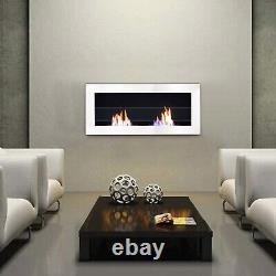 90cm Indoor Wall/Inset Bio Ethanol Fireplace Biofire Fire Burner Heater White