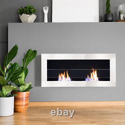 90cm Indoor Wall/Inset Bio Ethanol Fireplace Biofire Fire Burner Heater White