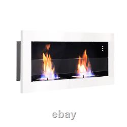 90cm Indoor Wall/Inset Bio Ethanol Fireplace Biofire Fire Burner Heater White