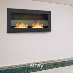 90x40cm Black Bio Ethanol Fireplace Wall/Insert Biofire Fire 2 Burner with Glass