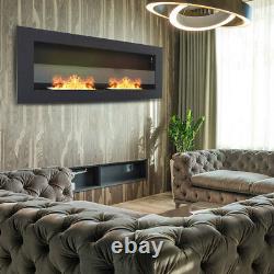 90x40cm Black Bio Ethanol Fireplace Wall/Insert Biofire Fire 2 Burner with Glass