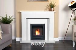 Adam Alora Crystal White Marble Fireplace with Colorado Black Bio Ethanol Fir