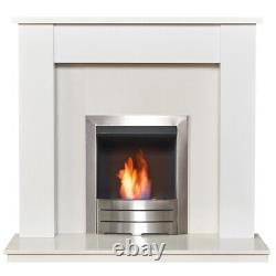 Adam Buxton Pure White & White Marble Fireplace with Colorado Bio Ethanol Fir