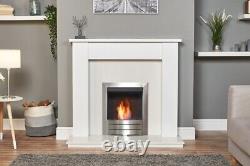Adam Buxton Pure White & White Marble Fireplace with Colorado Bio Ethanol Fir