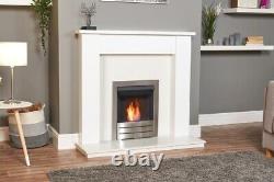 Adam Buxton Pure White & White Marble Fireplace with Colorado Bio Ethanol Fir
