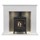 Adam Corinth Stove Fireplace In Pure White & Grey With Downlights & Oko S2 Bi