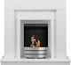 Adam Fireplace Suite In Pure White With Bio Ethanol Fire In Brushed Steel39 Inch