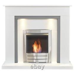 Adam Genoa Fireplace in Pure White & Grey with Downlights & Colorado Bio Etha