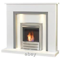 Adam Genoa Fireplace in Pure White & Grey with Downlights & Colorado Bio Etha