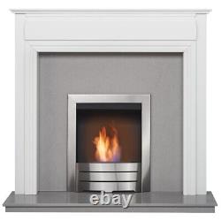 Adam Honley Fireplace in Pure White & Sparkly Grey Marble with Bio Ethanol Fi
