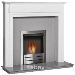 Adam Honley Fireplace in Pure White & Sparkly Grey Marble with Bio Ethanol Fi