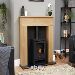 Adam Innsbruck Stove Fireplace in Oak with OKO S1 Bio Ethanol Stove in Charco