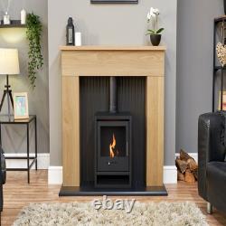 Adam Innsbruck Stove Fireplace in Oak with OKO S1 Bio Ethanol Stove in Charco