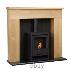 Adam Innsbruck Stove Fireplace in Oak with OKO S1 Bio Ethanol Stove in Charco