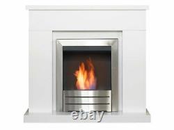 Adam Lomond Fireplace Pure White w Colorado Bio Ethanol Fire Brushed Steel 39 In