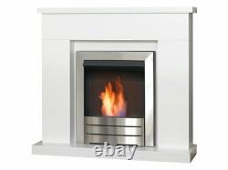 Adam Lomond Fireplace Pure White w Colorado Bio Ethanol Fire Brushed Steel 39 In