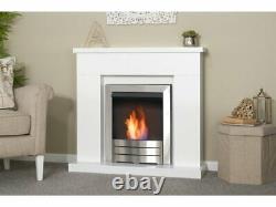 Adam Lomond Fireplace Pure White w Colorado Bio Ethanol Fire Brushed Steel 39 In