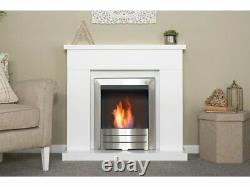 Adam Lomond Fireplace Pure White w Colorado Bio Ethanol Fire Brushed Steel 39 In