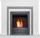 Adam Milan Fireplace In Pure White & Grey With Colorado Bio Ethanol Fire In B