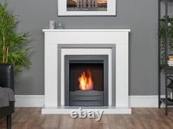 Adam Milan Fireplace in Pure White & Grey with Colorado Bio Ethanol Fire in B
