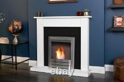 Adam Sutton Fireplace in Pure White & Black with Colorado Bio Ethanol Fire in