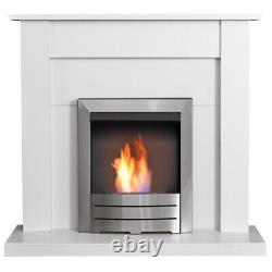 Adam Sutton Fireplace in Pure White with Colorado Bio Ethanol Fire in Brushed