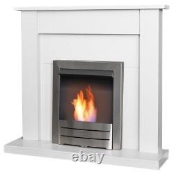 Adam Sutton Fireplace in Pure White with Colorado Bio Ethanol Fire in Brushed