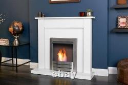 Adam Sutton Fireplace in Pure White with Colorado Bio Ethanol Fire in Brushed