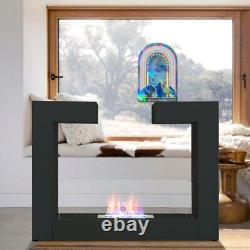 Adjustable Flames Stainless Steel Bio Ethanol Fireplace Glass Panel Space Heater