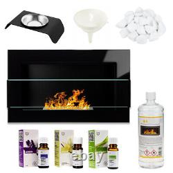 BIOETHANOL FIREPLACE 650x400 BLACK GLOSS DESIGN ECO TAMPERED GLASS + ACCESSORIES